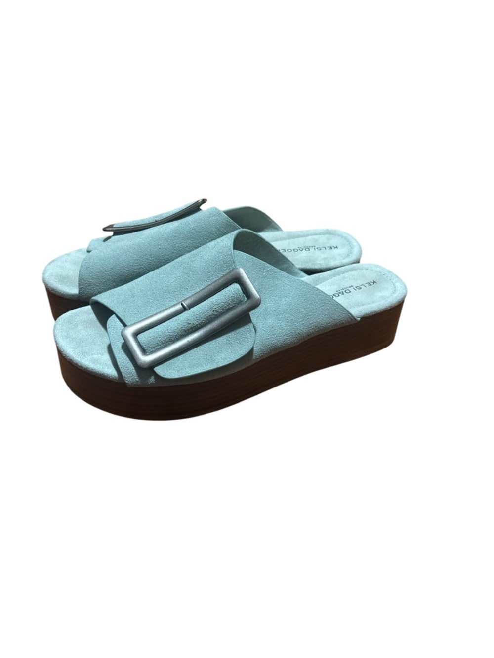 Anthropologie Kelsi Dagger Brooklyn Dover Blue Suede Platform Slides 9.5